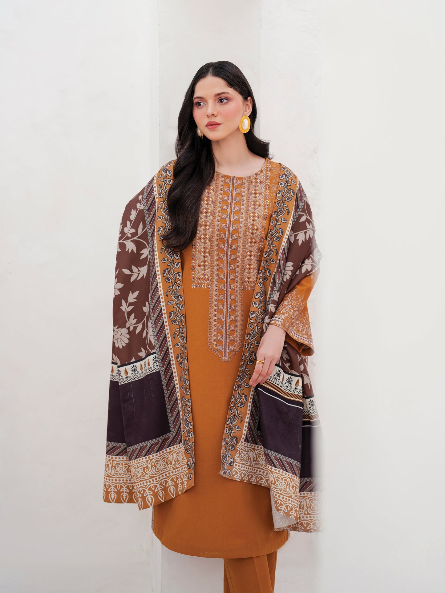 GARNET-3PC LAWN EMBROIDERED SHIRT WITH MONARK PRINT DUPATTA AND TROUSER-BIC-3534