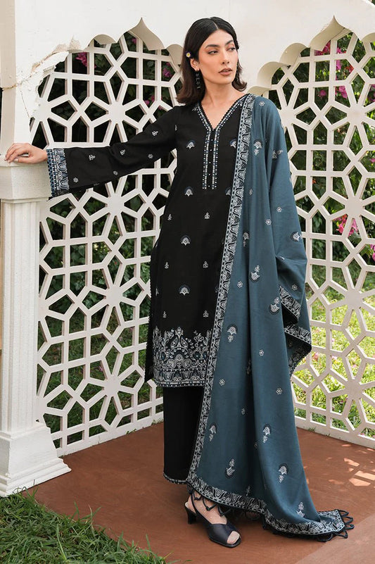 IMAGE - 3PC DHANAK EMBROIDERED SHIRT WITH DHANAK EMBROIDERED SHAWL & TROUSER-BIC-3382