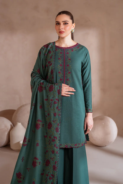 IZNIK-3PC DHANAK EMBROIDERED SHIRT WITH DHANAK EMBROIDERED SHAWL & TROUSER-BIC-3389