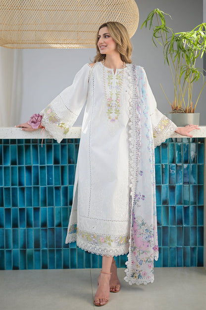 NATSHA KAMAL-3PC DHANAK EMBROIDERED SHIRT WITH WOOL PRINT SHAWL & TROUSER -BIC-3269