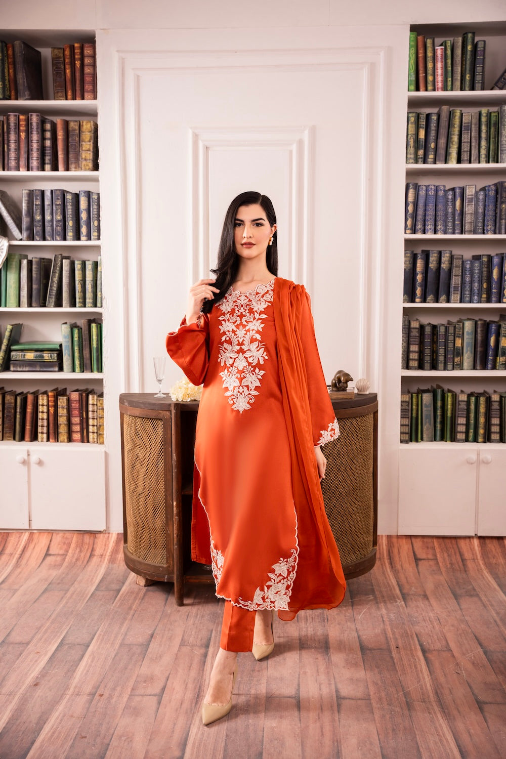 ASIM JOFA-3PC LAWN EMBROIDERED SHIRT WITH BAMBER CHIFFON DUPATTA AND LAWN TROUSER-BIC-3578