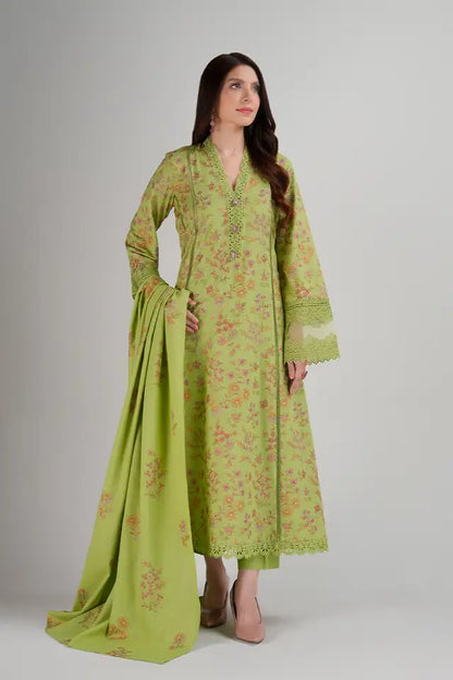 BAREEZE- 3PC DHANAK EMBROIDERED SHIRT DHANAK EMBROIDERED DUPATTA AND TROUSER-BIC-3346