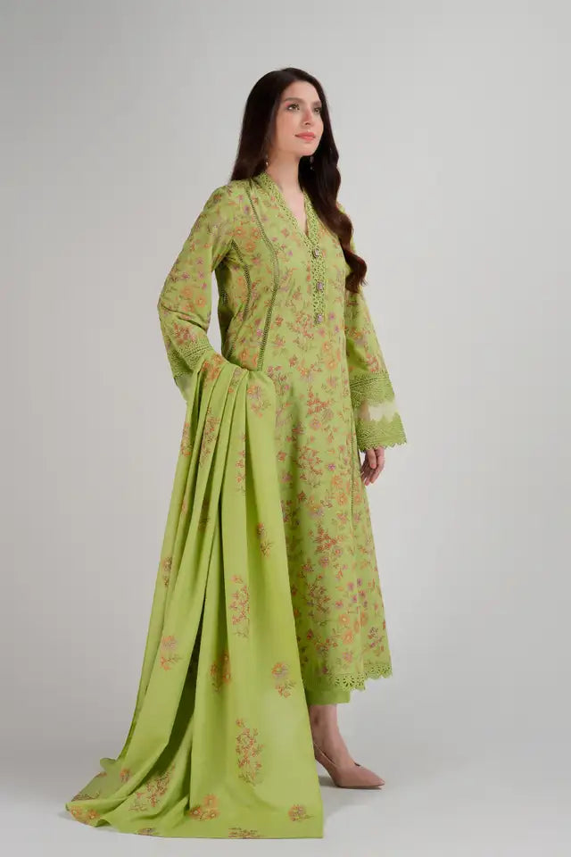 BAREEZE- 3PC DHANAK EMBROIDERED SHIRT DHANAK EMBROIDERED DUPATTA AND TROUSER-BIC-3346