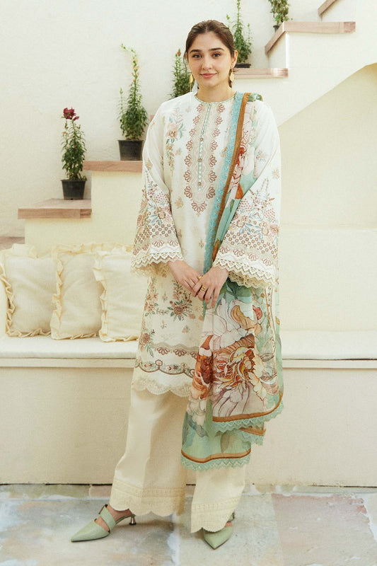 ZAHRA SHAHJAHAN- 3PC LAWN EMBROIDERED SHIRT WITH DIAMOND PRINT DUPATTA AND EMBROIDERED TROUSER-BIC-2850