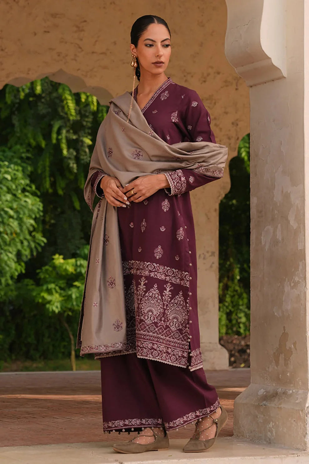 IMAGE-3PC DHANAK EMBROIDERED SHIRT DHANAK EMBROIDERED SHAWL AND TROUSER-BIC-3333