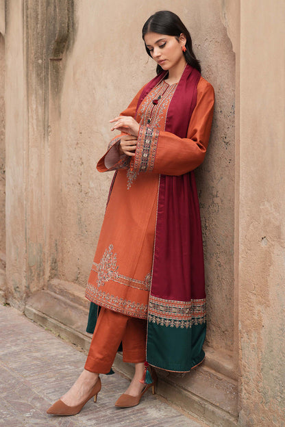 JAZMIN-3PC LAWN EMBROIDERED SHIRT WITH MONARK PRINTED DUPATTA & TROUSER-BIC-3623