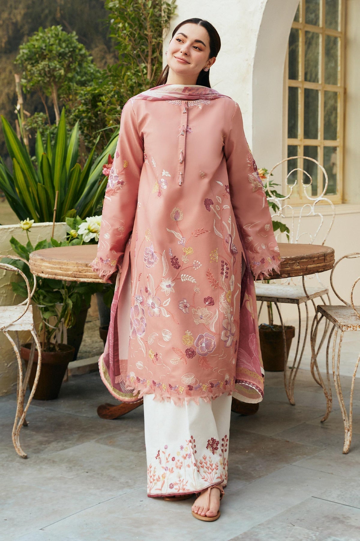 ZAHRA SHAHJAHAN- 3PC DHANAK EMBROIDERED SHIRT WITH WOOL PRINT SHAWL-BIC-2739