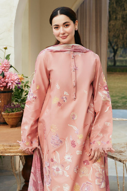 ZAHRA SHAHJAHAN- 3PC DHANAK EMBROIDERED SHIRT WITH WOOL PRINT SHAWL-BIC-2739