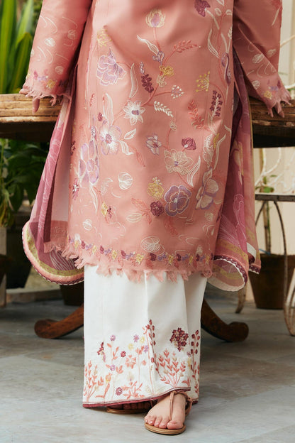 ZAHRA SHAHJAHAN- 3PC DHANAK EMBROIDERED SHIRT WITH WOOL PRINT SHAWL-BIC-2739