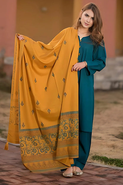 KAYSERIA- 3PC DHANAK EMBROIDERED WITH COUTURE WOOL PRINTED SHAWL-BIC-3108