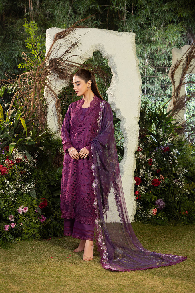 SOBIA NAZIR-3PC LAWN LASERCUT EMBROIDERED SHIRT WITH  MONARK PRINT DUPATTA AND TROUSER BIC-3698