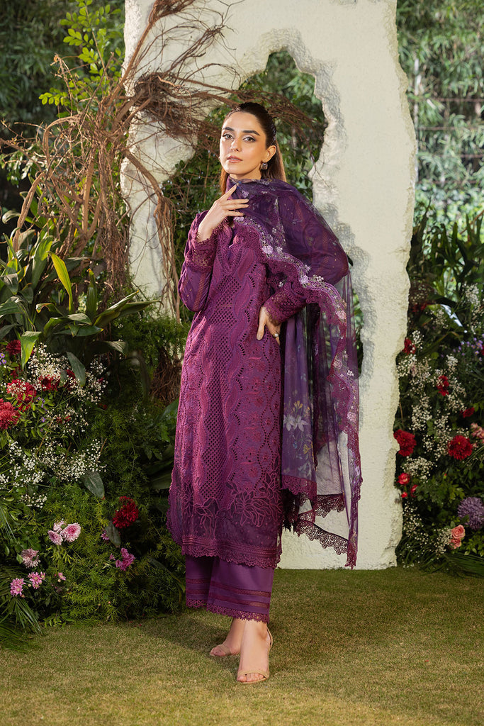 SOBIA NAZIR-3PC LAWN LASERCUT EMBROIDERED SHIRT WITH  MONARK PRINT DUPATTA AND TROUSER BIC-3698