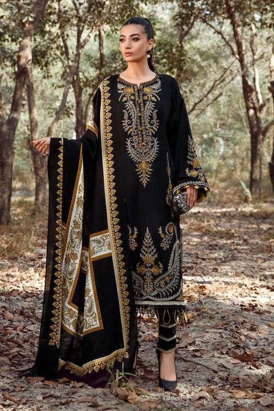 MARIA B -3PC KHADAR  HEAVY EMBROIDERED WITH PASHMINA PRINT SHAWL -BIC-3244