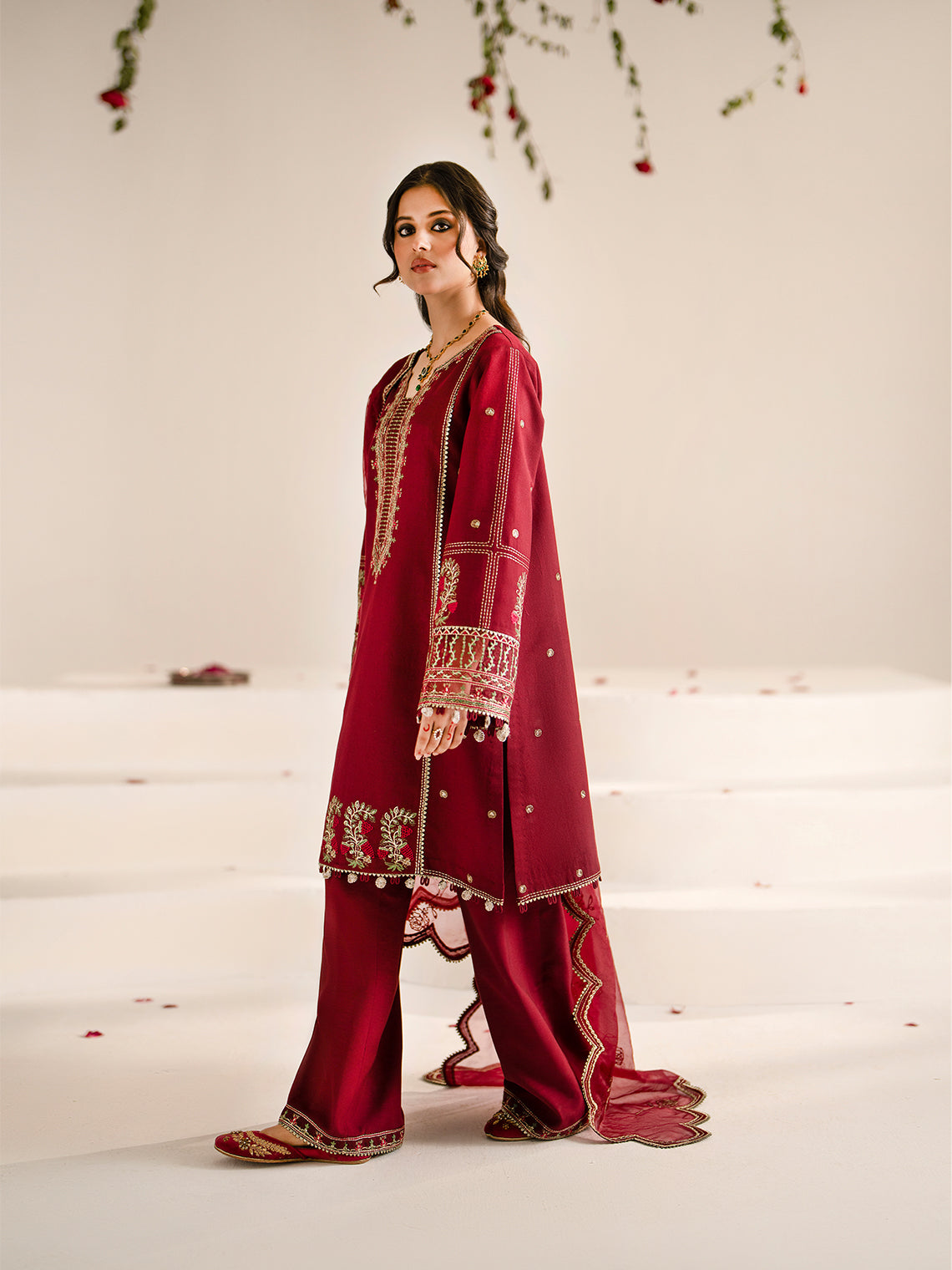 JAZMIN-3PC DHANAK EMBROIDERED SHIRT WITH ORGANZA EMBROIDRED DUPATTA AND TROUSER-BIC-3209