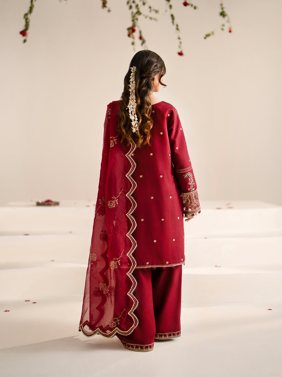 JAZMIN-3PC DHANAK EMBROIDERED SHIRT WITH ORGANZA EMBROIDRED DUPATTA AND TROUSER-BIC-3209