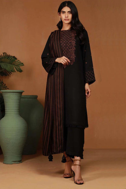 ZARASHAHJAHAN- 3PC DHANAK EMBROIDERED SHIRT WITH WOOL PRINT SHAWL & TROUSER-BIC-3118