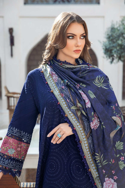 MARIA B - 3PC DHANAK SEQUENCE EMBROIDERED SHIRT WITH WOOL PRINTED SHAWL AND TROUSER-BIC-3238