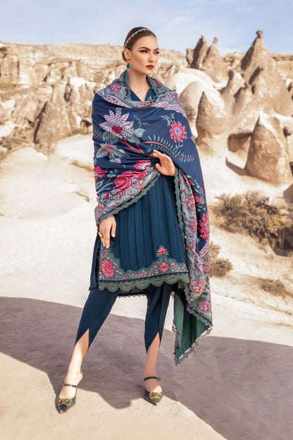 MARIA B - 3PC DHANAK EMBROIDERED SHIRT WITH COUTURE PRINT SHAWL AND TROUSER-BIC-2640