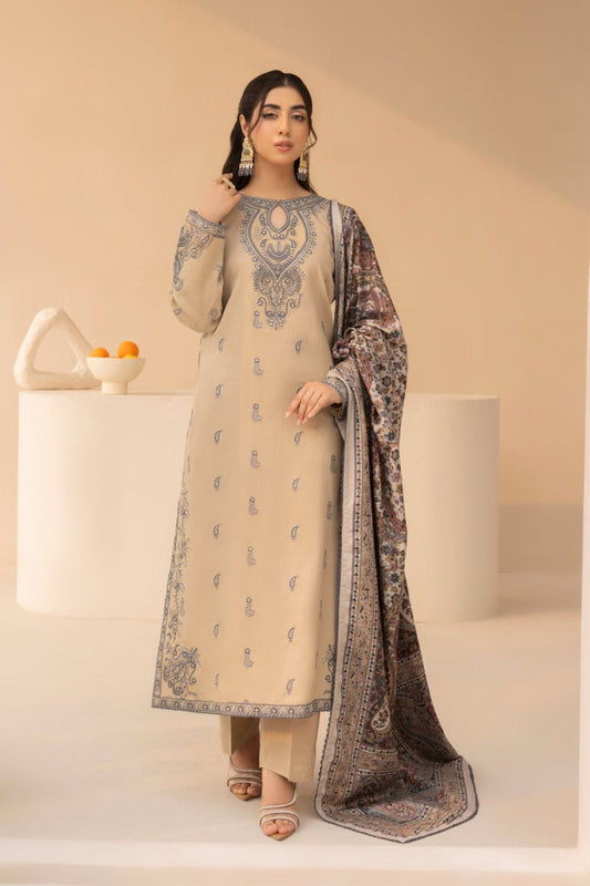 MOHAGNI.-3PC LAWN EMBROIDERED SHIRT WITH MONARK PRINT DUPATTA AND TROUSER-BIC-3641