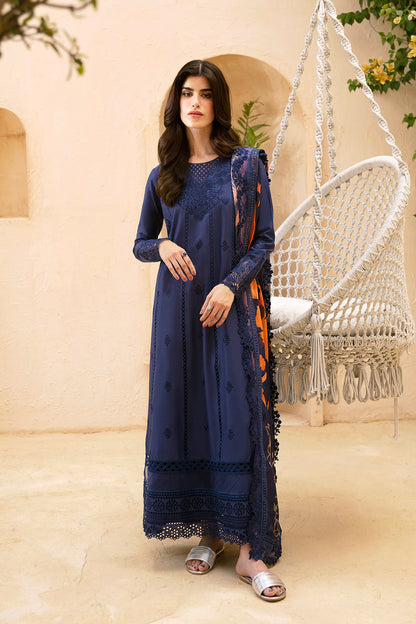 AZURE-3PC LAWN EMBROIDERED SHIRT WITH MONARK PRINT DUPATTA AND TROUSER-BIC-3547