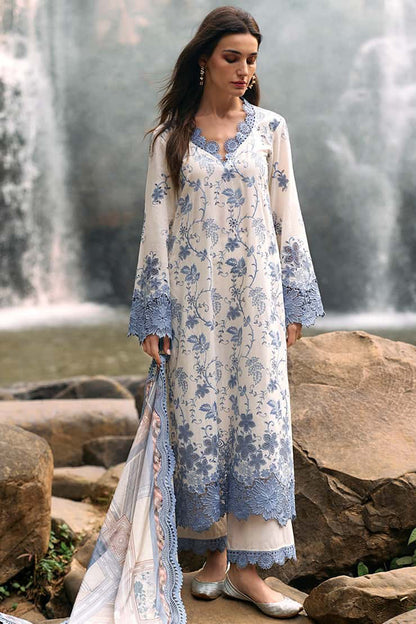 IMAGE-3PC LAWN EMBROIDERED SHIRT WITH MONARK PRINT DUPATTA & LAWN TROUSER-3597