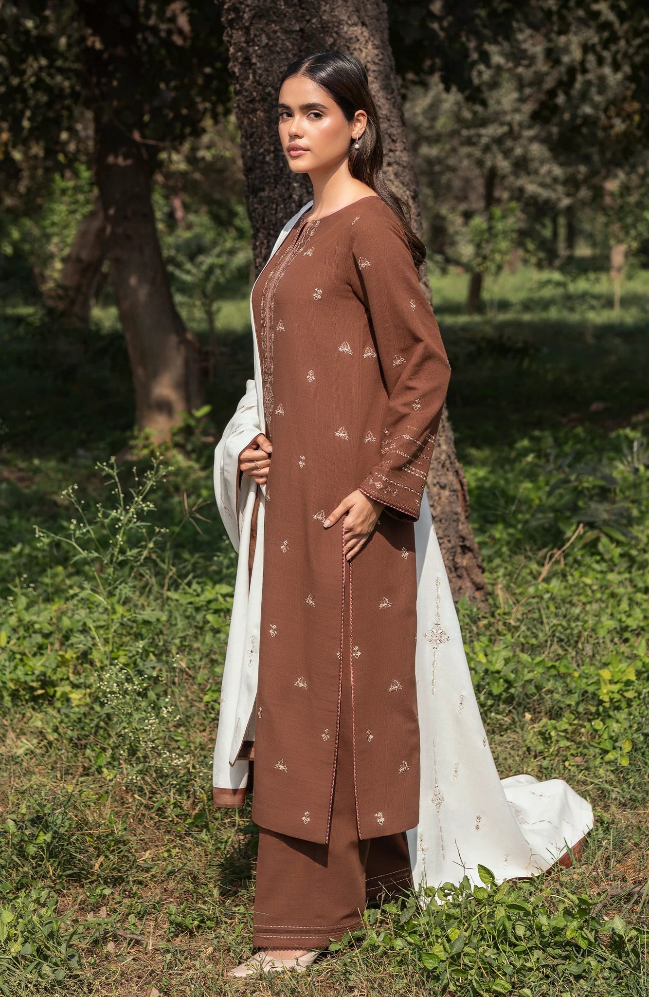 SERAN-3PC DHANAK EMBROIDERED SHIRT WITH DHANAK EMBROIDERD SHAWL-BIC-3410