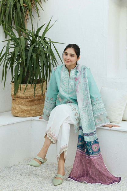 ZAHRA SHAHJAHAN- 3PC LAWN EMBROIDERED SHIRT WITH MONARK PRINT DUPATTA-BIC-3640