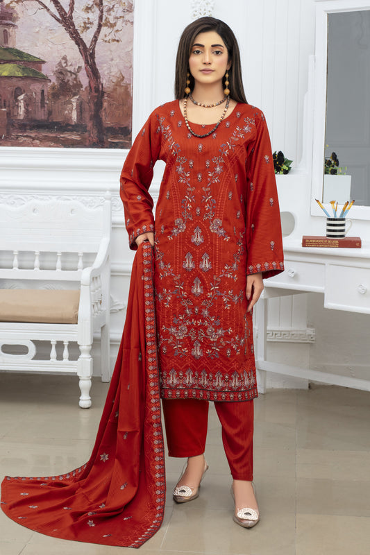 BRANDINN-3PC VISCOUS EMBROIDRED SHIRT WITH VISCOUS  SHAWL AND TROUSER-BIC-