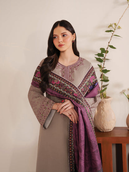 GARNET-3PC LAWN EMBROIDERED SHIRT WITH MONARK PRINT DUPATTA AND TROUSER-BIC-3538