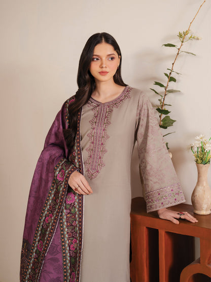 GARNET-3PC LAWN EMBROIDERED SHIRT WITH MONARK PRINT DUPATTA AND TROUSER-BIC-3538