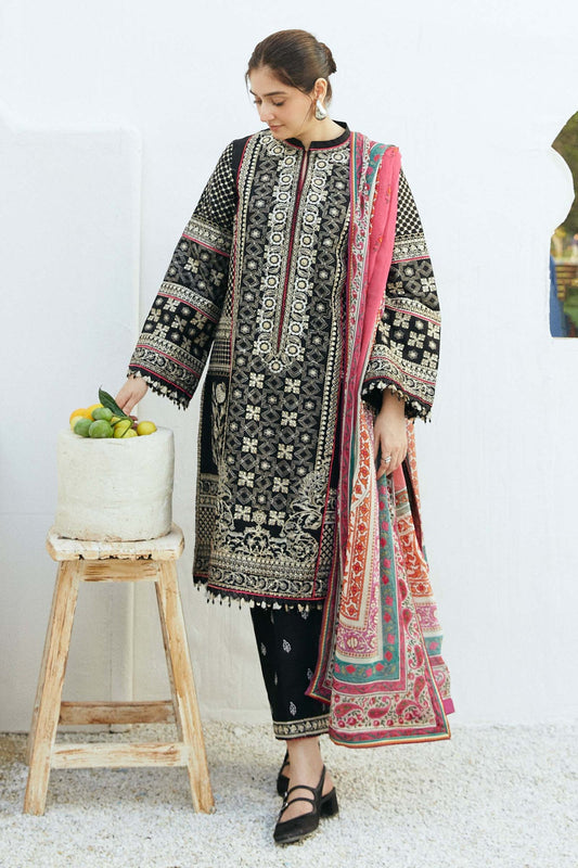 ZAHRA SHAHJAHAN- 3PC LAWN EMBROIDERED SHIRT WITH DIAMOND PRINT DUPATTA AND EMBROIDERED TROUSER-BIC-2847