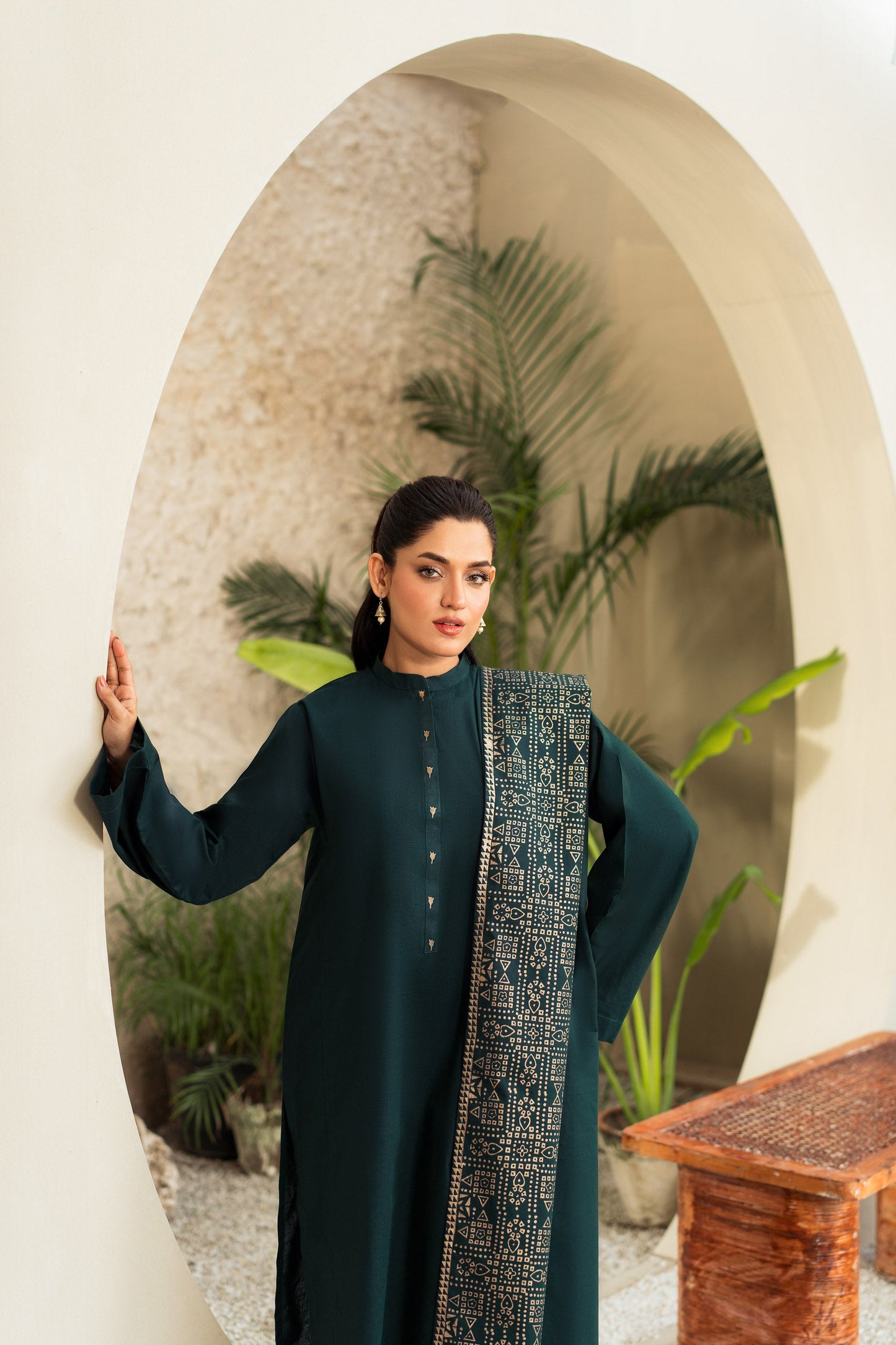 KASTOOR-3PC DHANAK SHIRT WITH WOOL PRINTED SHAWL AND TROUSER-BIC-3415