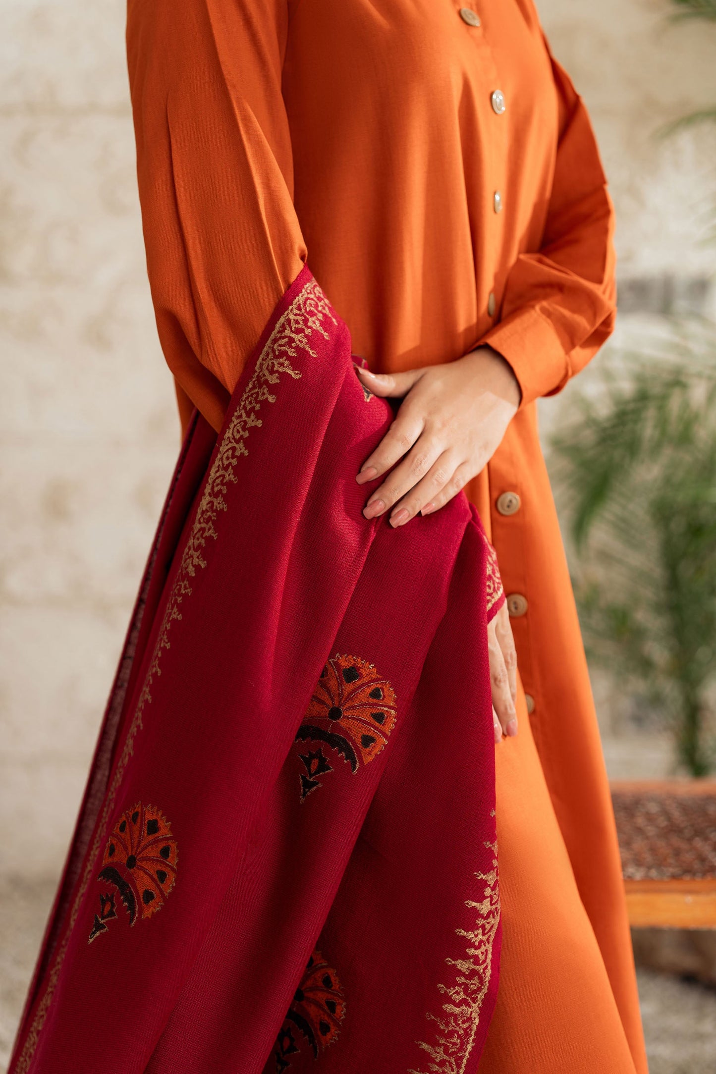 KASTOOR-3PC DHANAK SHIRT WITH WOOL PRINTED SHAWL AND TROUSER-BIC-3421