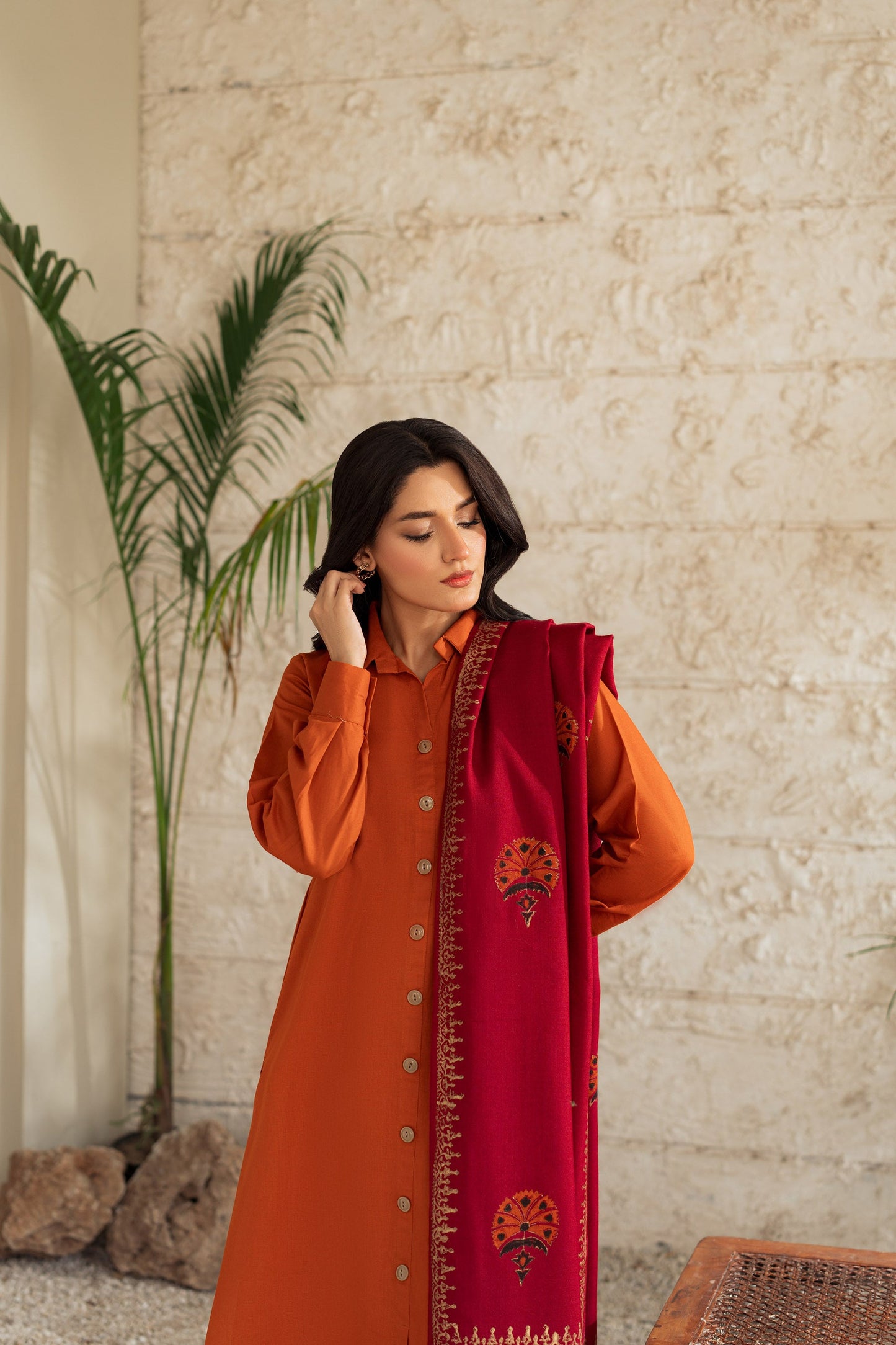 KASTOOR-3PC DHANAK SHIRT WITH WOOL PRINTED SHAWL AND TROUSER-BIC-3421