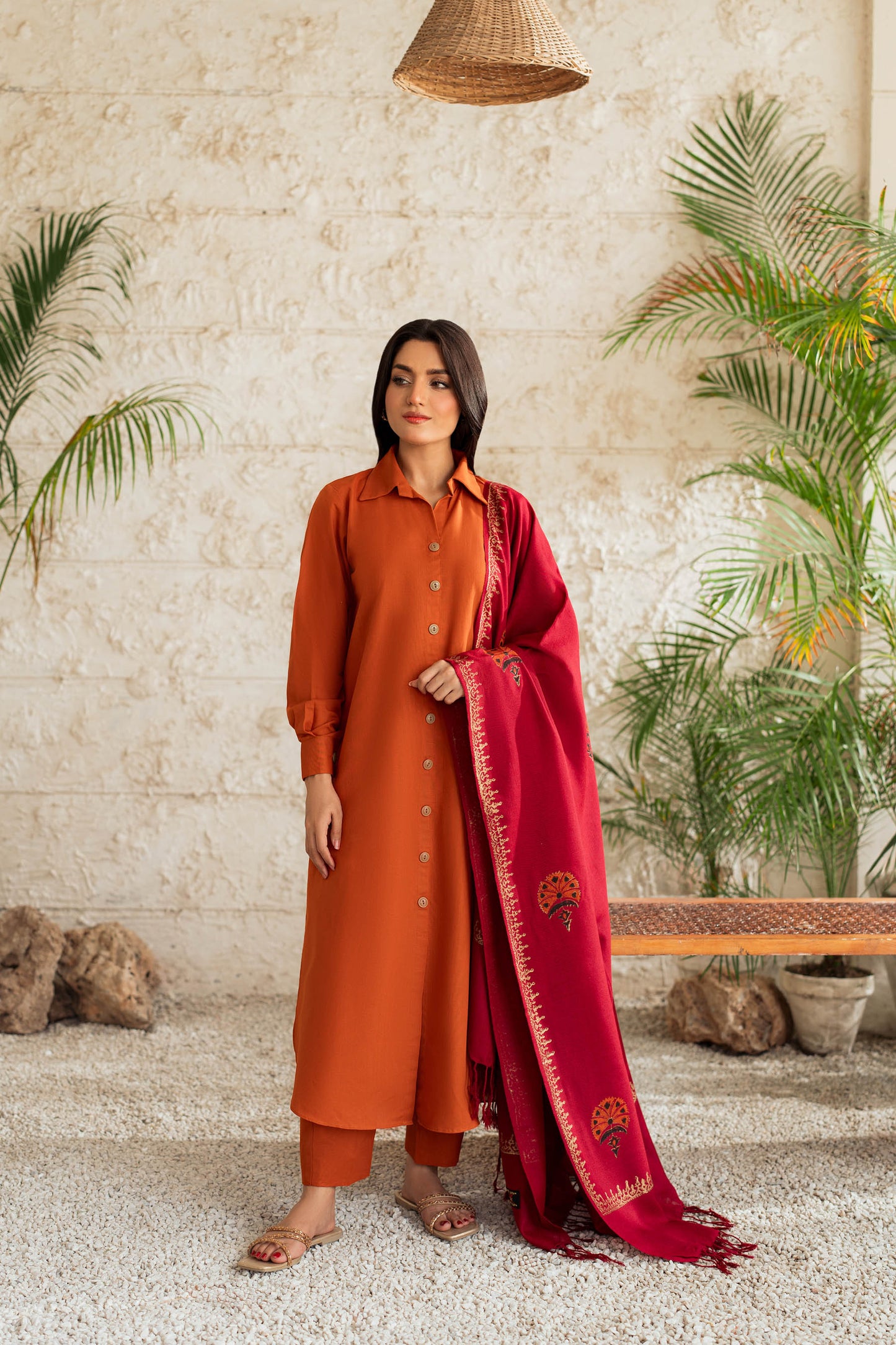 KASTOOR-3PC DHANAK SHIRT WITH WOOL PRINTED SHAWL AND TROUSER-BIC-3421