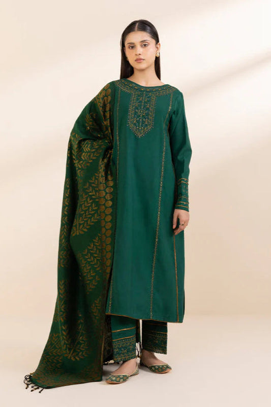 SAPPHIRE - 3PC DHANAK EMBROIDERED SHIRT WITH WOOL PRINTED SHAWL & TROUSER-BIC-3391