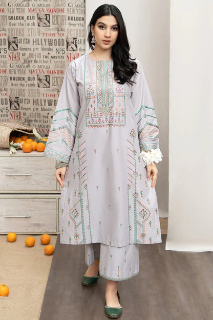 URGE - 3PC DHANAK EMBROIDERED SHIRT WITH  COUTUTRE PRINTED SHAWL & EMB TROUSER-BIC-3295