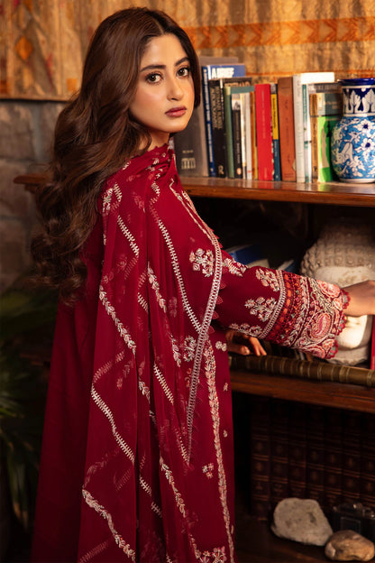 ZAHA- 3PC DHANAK EMBROIDERED SHIRT WITH BAMBER CHIFFON EMBROIDRED DUPATTA-BIC-3227