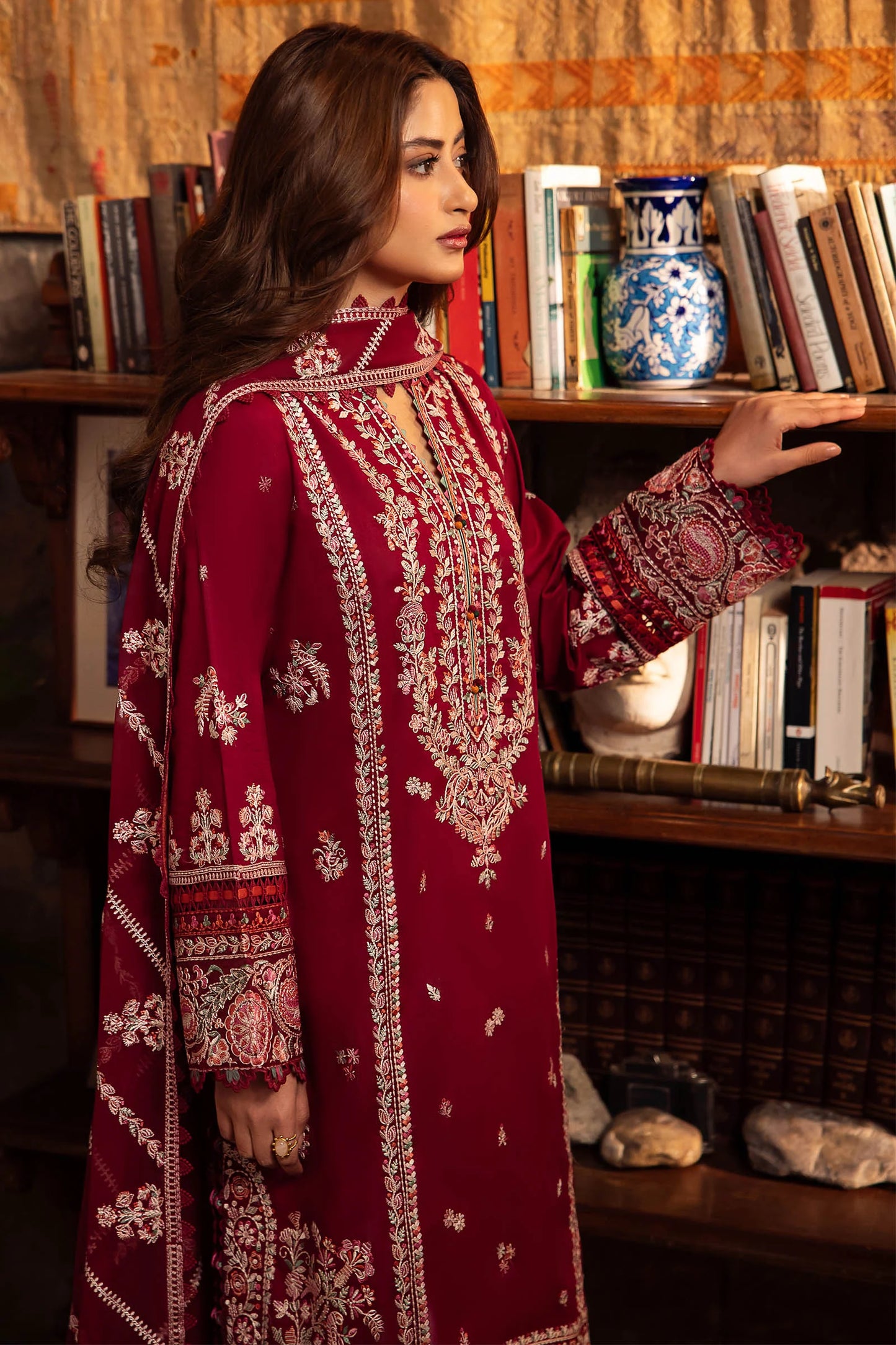 ZAHA- 3PC DHANAK EMBROIDERED SHIRT WITH BAMBER CHIFFON EMBROIDRED DUPATTA-BIC-3227