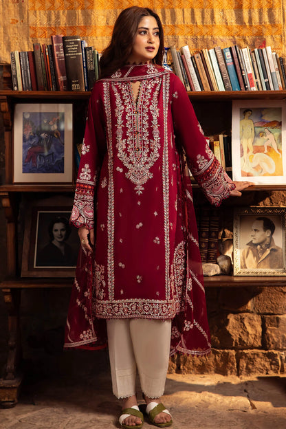 ZAHA- 3PC DHANAK EMBROIDERED SHIRT WITH BAMBER CHIFFON EMBROIDRED DUPATTA-BIC-3227