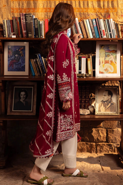 ZAHA- 3PC DHANAK EMBROIDERED SHIRT WITH BAMBER CHIFFON EMBROIDRED DUPATTA-BIC-3227