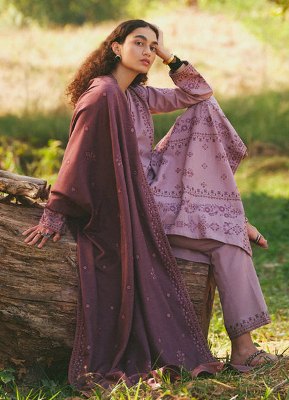 MARIA B - 3PC DHANAK EMBROIDERED SHIRT WITH DHANAK EMBROIDERED SHAWL AND TROUSER-BIC-3101