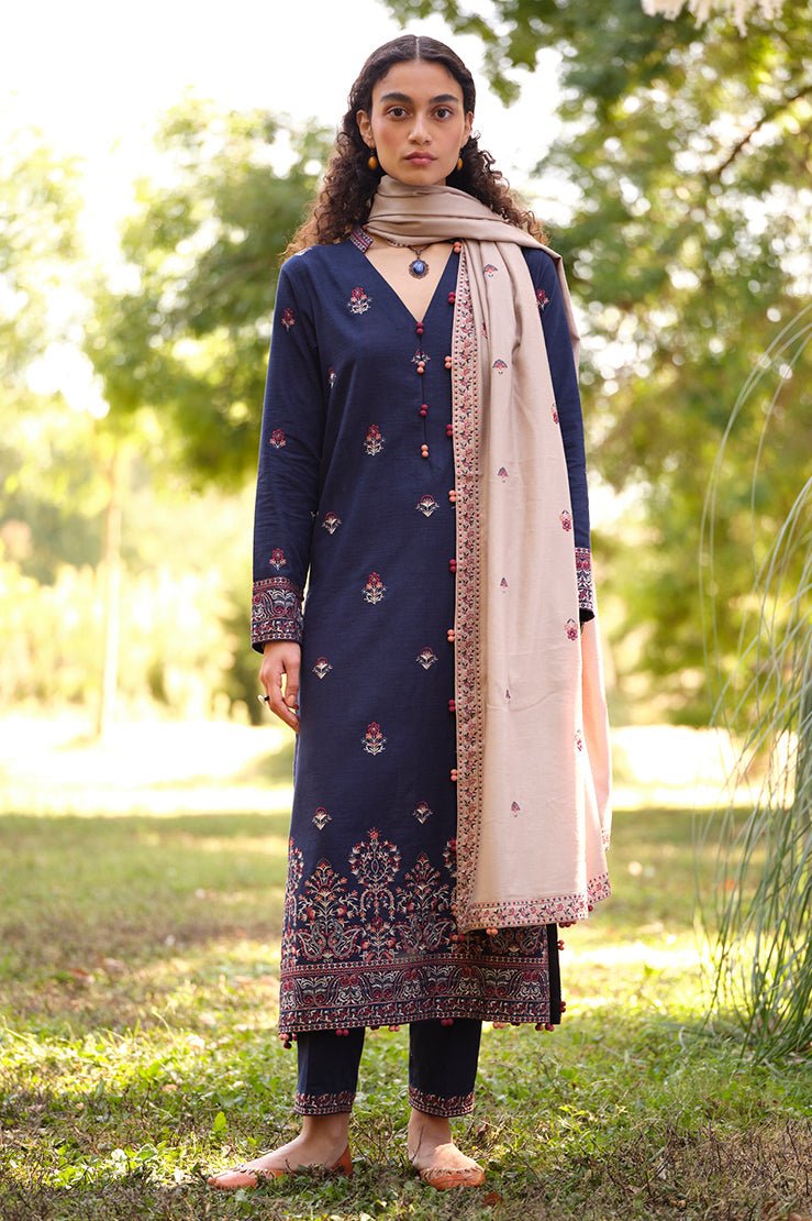 MARIA B- 3PC DHANAK EMBROIDERED SHIRT WITH DHANAK EMBROIDERED SHAWL -BIC-3115