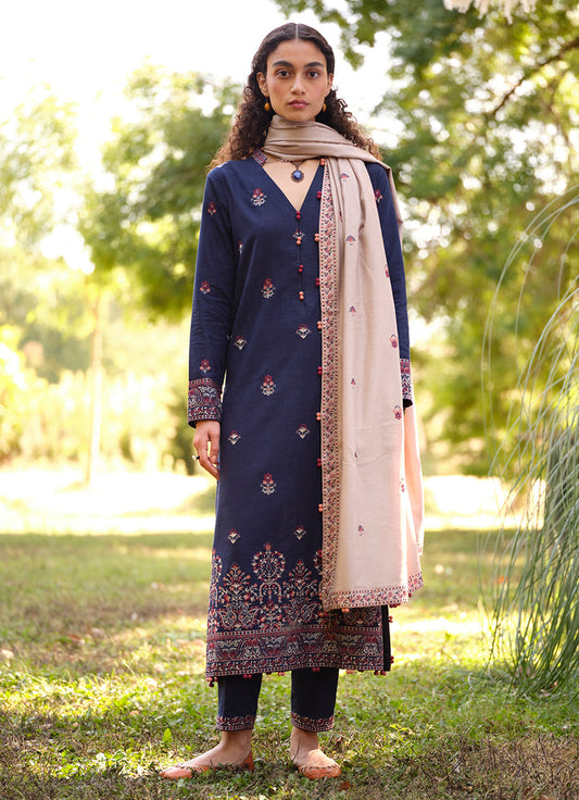 MARIA B- 3PC DHANAK EMBROIDERED SHIRT WITH DHANAK EMBROIDERED SHAWL -BIC-3115