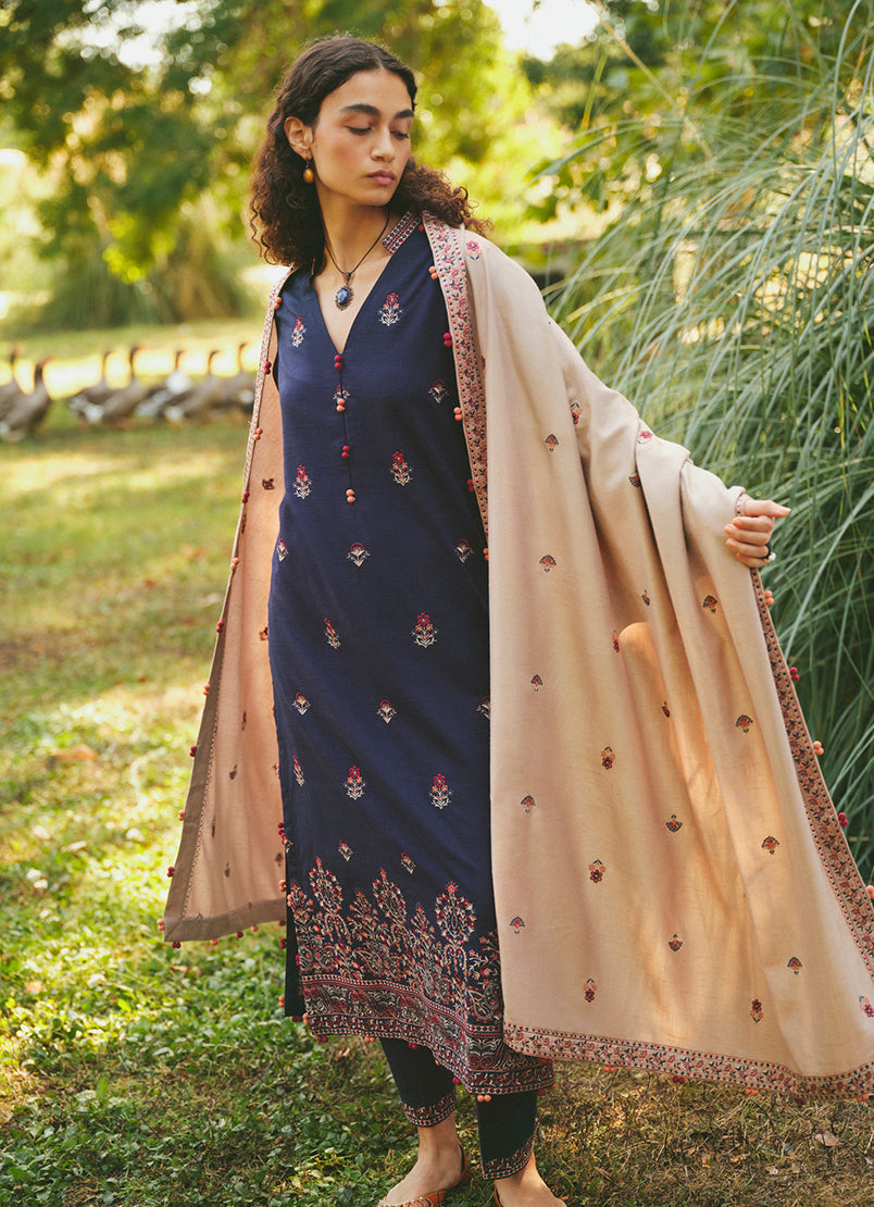 MARIA B- 3PC DHANAK EMBROIDERED SHIRT WITH DHANAK EMBROIDERED SHAWL -BIC-3115