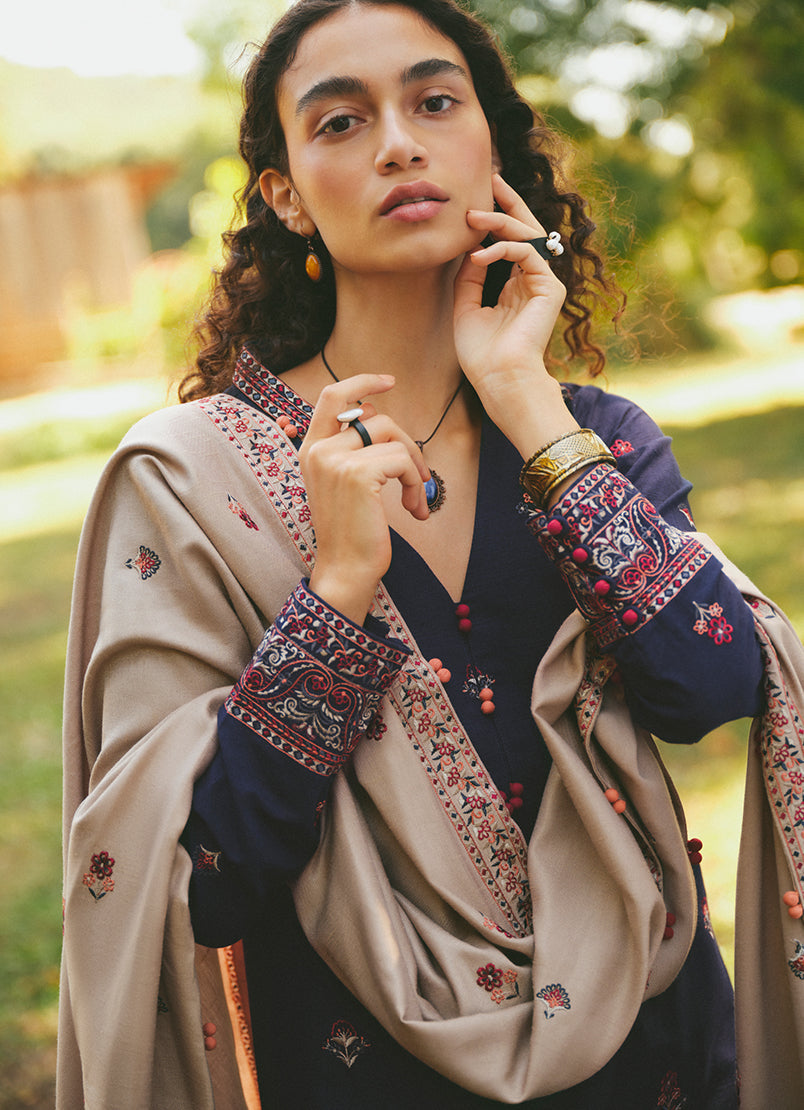 MARIA B- 3PC DHANAK EMBROIDERED SHIRT WITH DHANAK EMBROIDERED SHAWL -BIC-3115