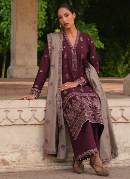 IMAGE-3PC DHANAK EMBROIDERED SHIRT DHANAK EMBROIDERED SHAWL AND TROUSER-BIC-3333