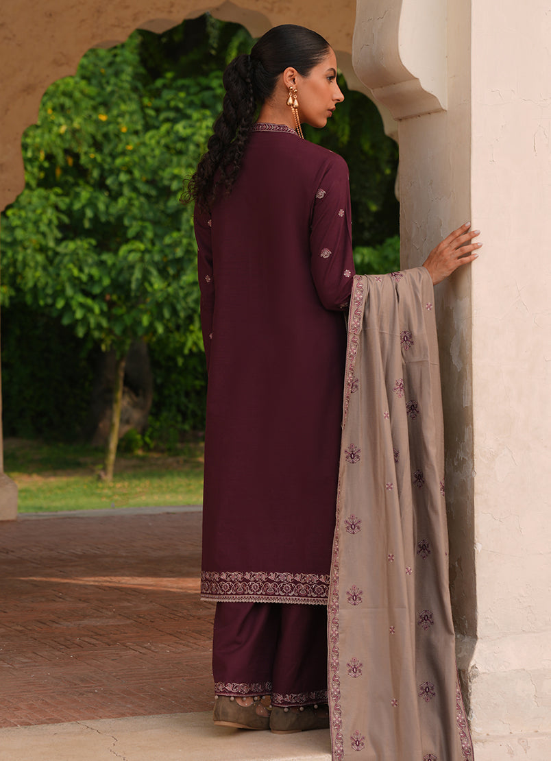 IMAGE-3PC DHANAK EMBROIDERED SHIRT DHANAK EMBROIDERED SHAWL AND TROUSER-BIC-3333