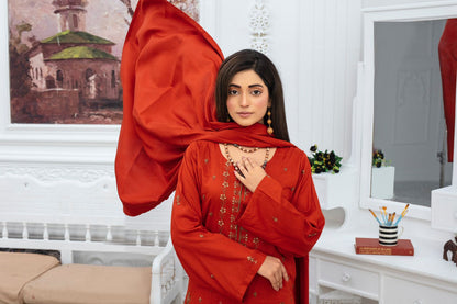 BRANDINN-3PC VISCOUS EMBROIDRED SHIRT WITH CHIKEN KARI VISCOUS EMBROIDRED SHAWL AND TROUSER-BIC-GM-HS-8