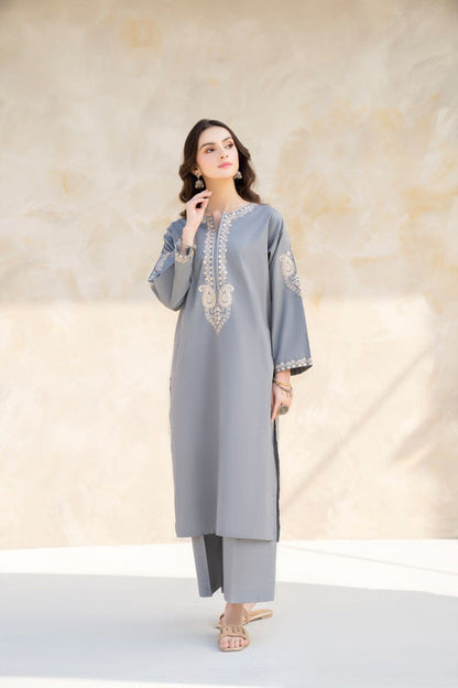 HANA- 2PC DHANAK EMBROIDERED SHIRT AND TROUSER-BIC- 3235